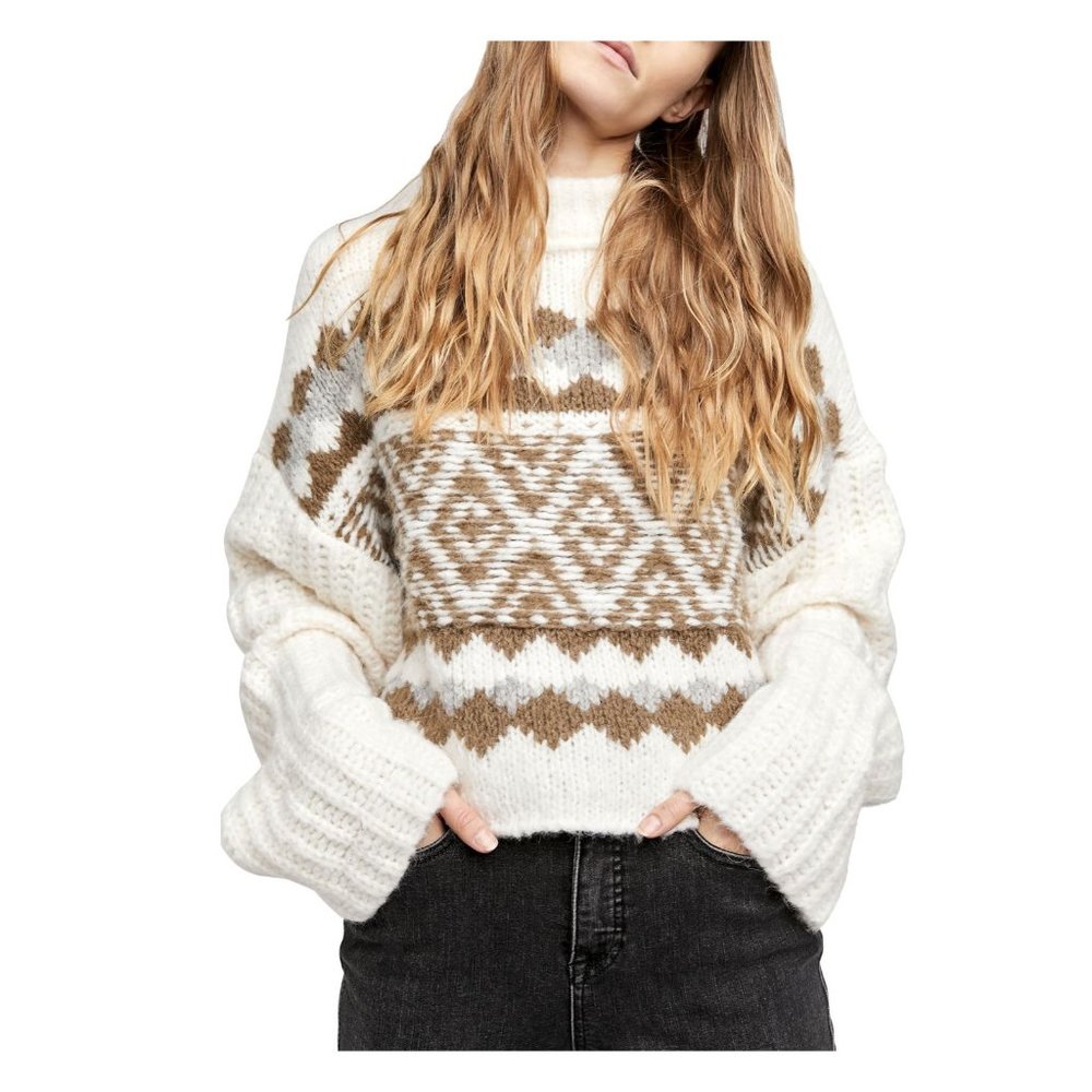 Free People Alpine Crop Mock Neck Sweater Color Ivory